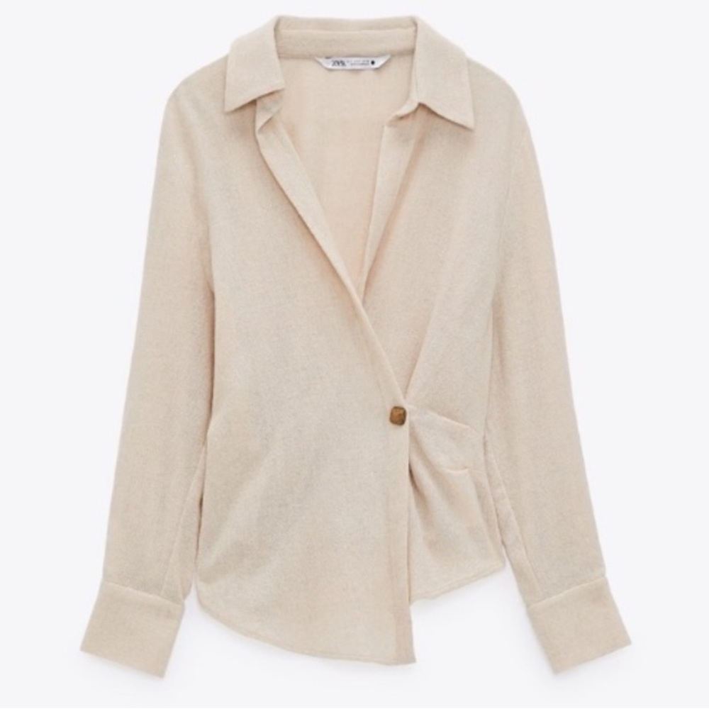 Zara Wool Double Breasted Tie Waist Shirt Asymmetrical Hem Sz M - Picture 2 of 11